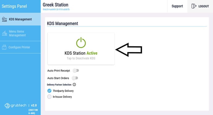 KDS station active option 